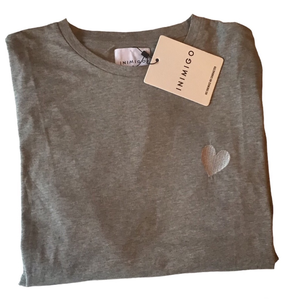 NEW Inimigo L/S Gray T Shirt with Embroidered Heart